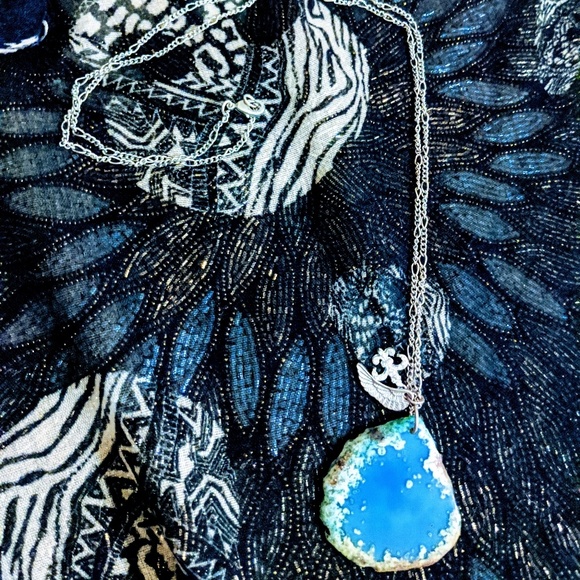 2 for $15 jewelry silver tone blue geode necklace